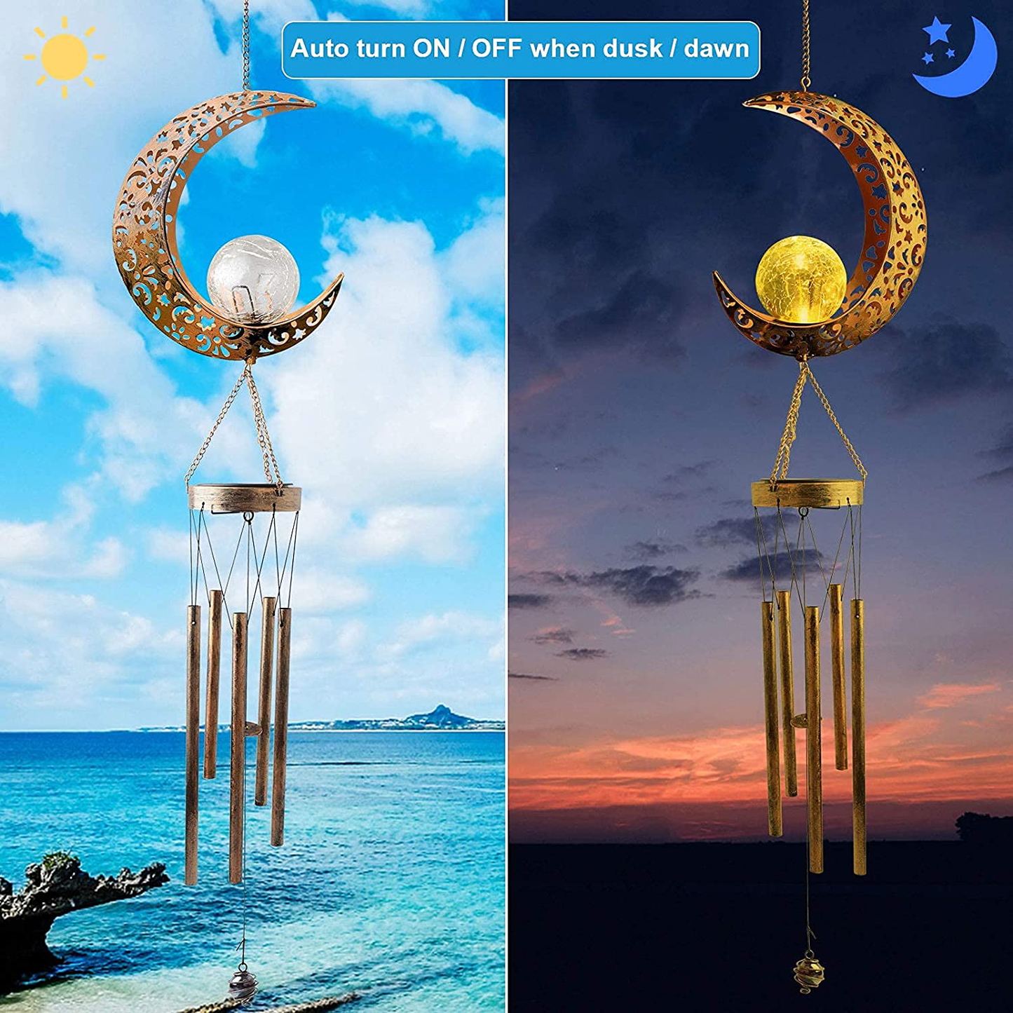 Moon Decor Gift for fathe, Moon Glass Ball Wind Chimes,windchimes Outdoor Gift for mom, Dad Gift, Grandma,, Christmas Decorations Christmas Decor Christmas Solar Light Arts & Entertainment > Party & Celebration > Gift Giving zhengshizuo