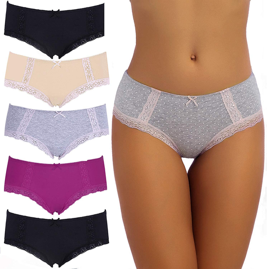VEENXTHA Womens Underwear Panties Cotton Brief Lace Breathable Stretch Medium Waist Pack of 5 Apparel & Accessories > Clothing > Underwear & Socks > Underwear VEENXTHA Assorted of Color Lc Large