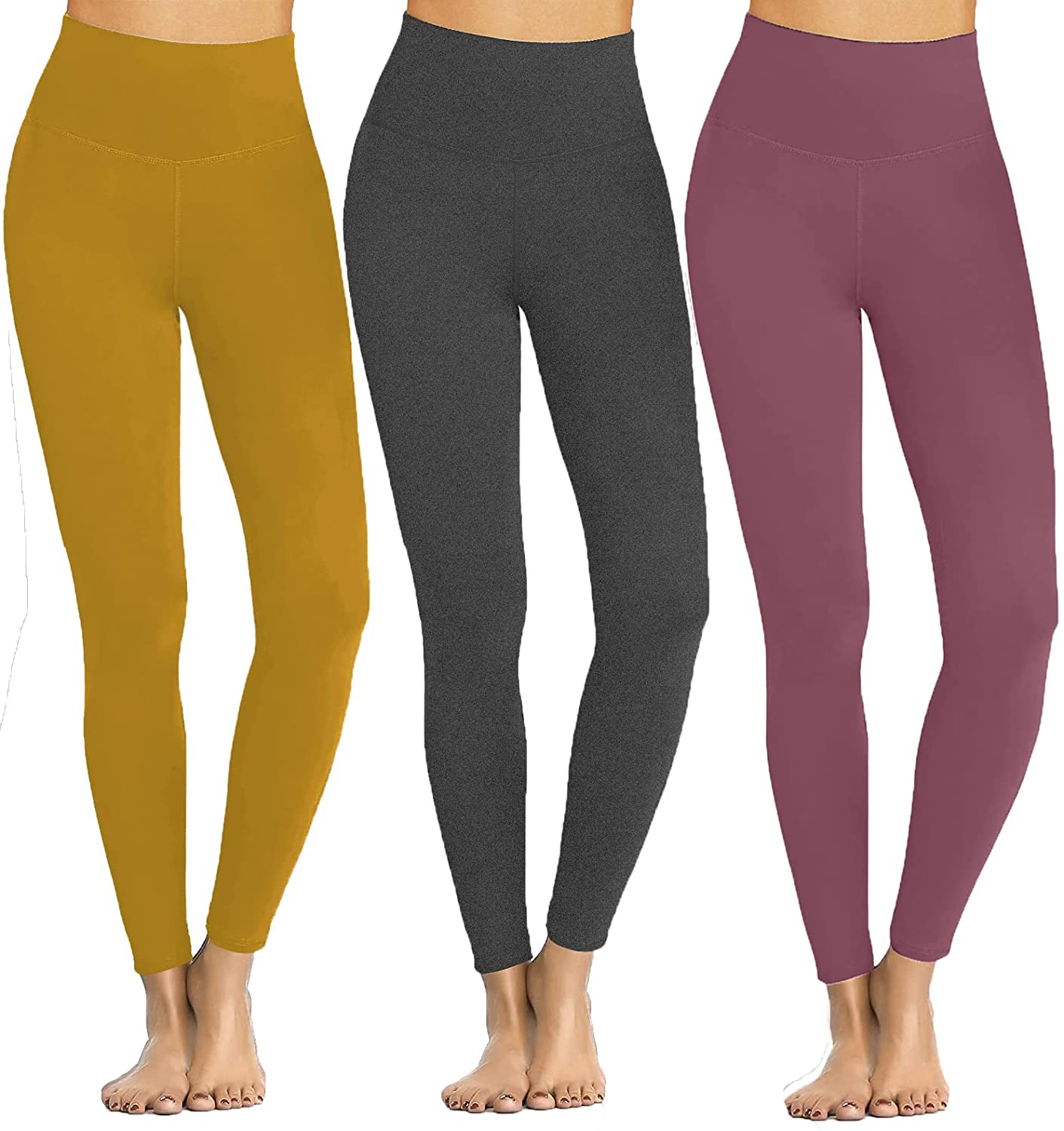 Women's Buttery Soft Leggings No See-Through High Waist Tummy Control Yoga Pants 3 Pack Spandex Workout Running Tights Apparel & Accessories > Clothing > Activewear Hi Clasmix Black Grey&yellow&black Small-Medium