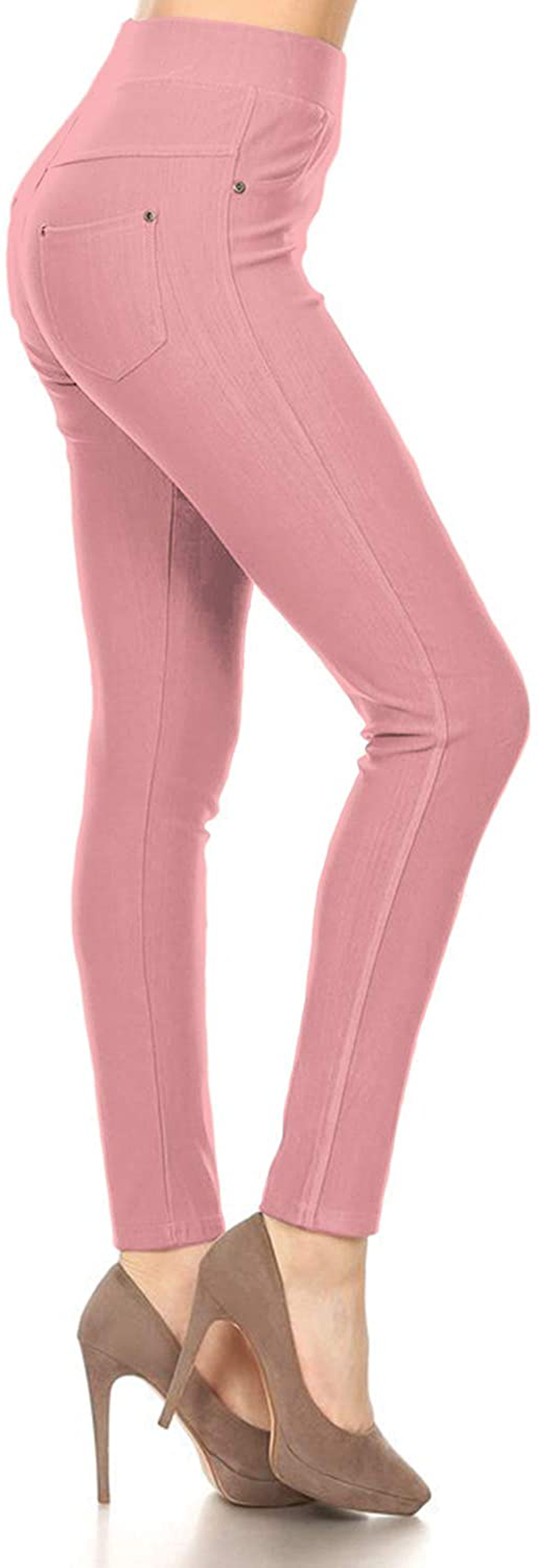 Leggings Depot Premium Quality Women's Cotton Blend Stretch Pull-on Jeggings with Pockets Apparel & Accessories > Clothing > Activewear LEGGINGS DEPOT Pink 2X-3X