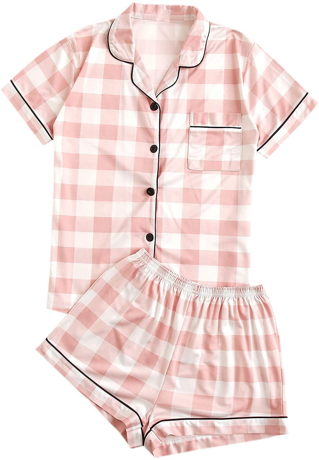 SweatyRocks Women's Short Sleeve Sleepwear Button Down Satin 2 Piece Pajama Set Apparel & Accessories > Clothing > Sleepwear & Loungewear > Pajamas SweatyRocks