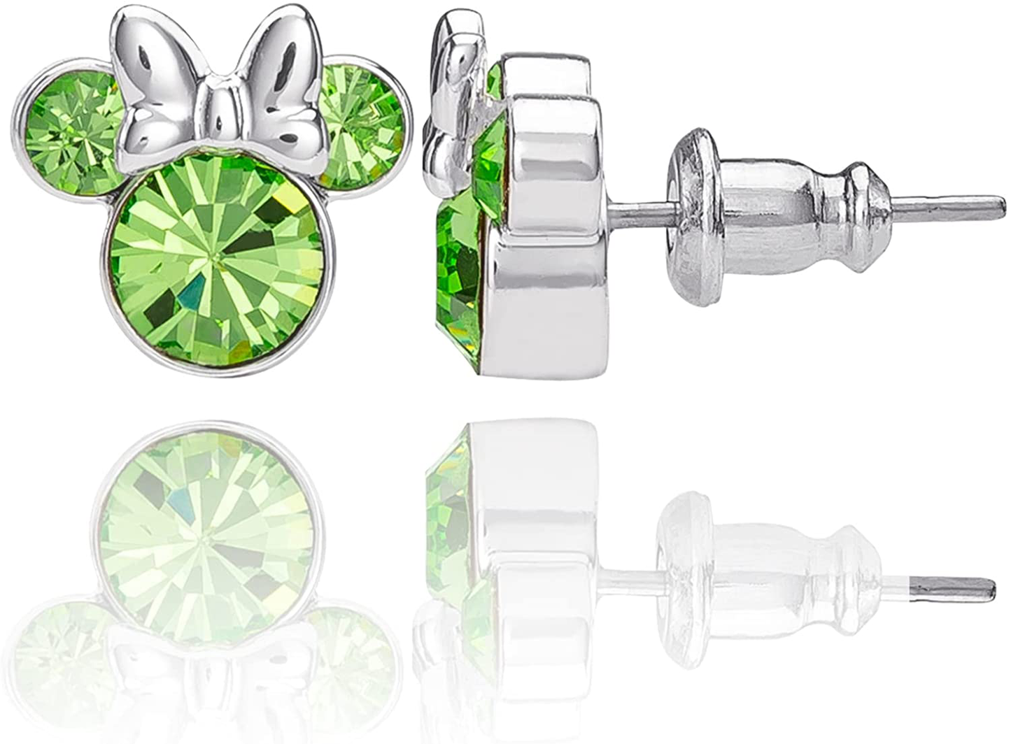 Disney Minnie Mouse Birthstone Jewelry, Silver Plated Crystal Stud Earrings for Women and Girls Arts & Entertainment > Party & Celebration > Gift Giving Disney August-Peridot Crystal