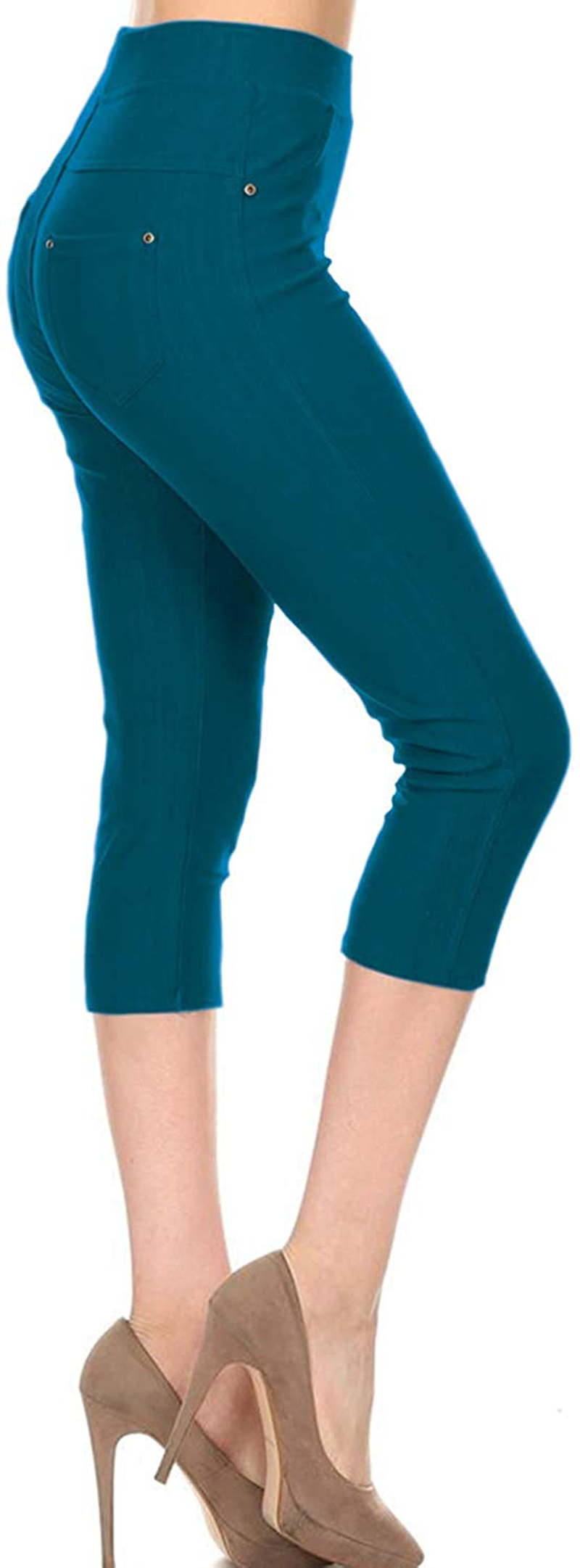 Leggings Depot Premium Quality Women's Cotton Blend Stretch Pull-on Jeggings with Pockets Apparel & Accessories > Clothing > Activewear LEGGINGS DEPOT Capri-teal 2X-3X