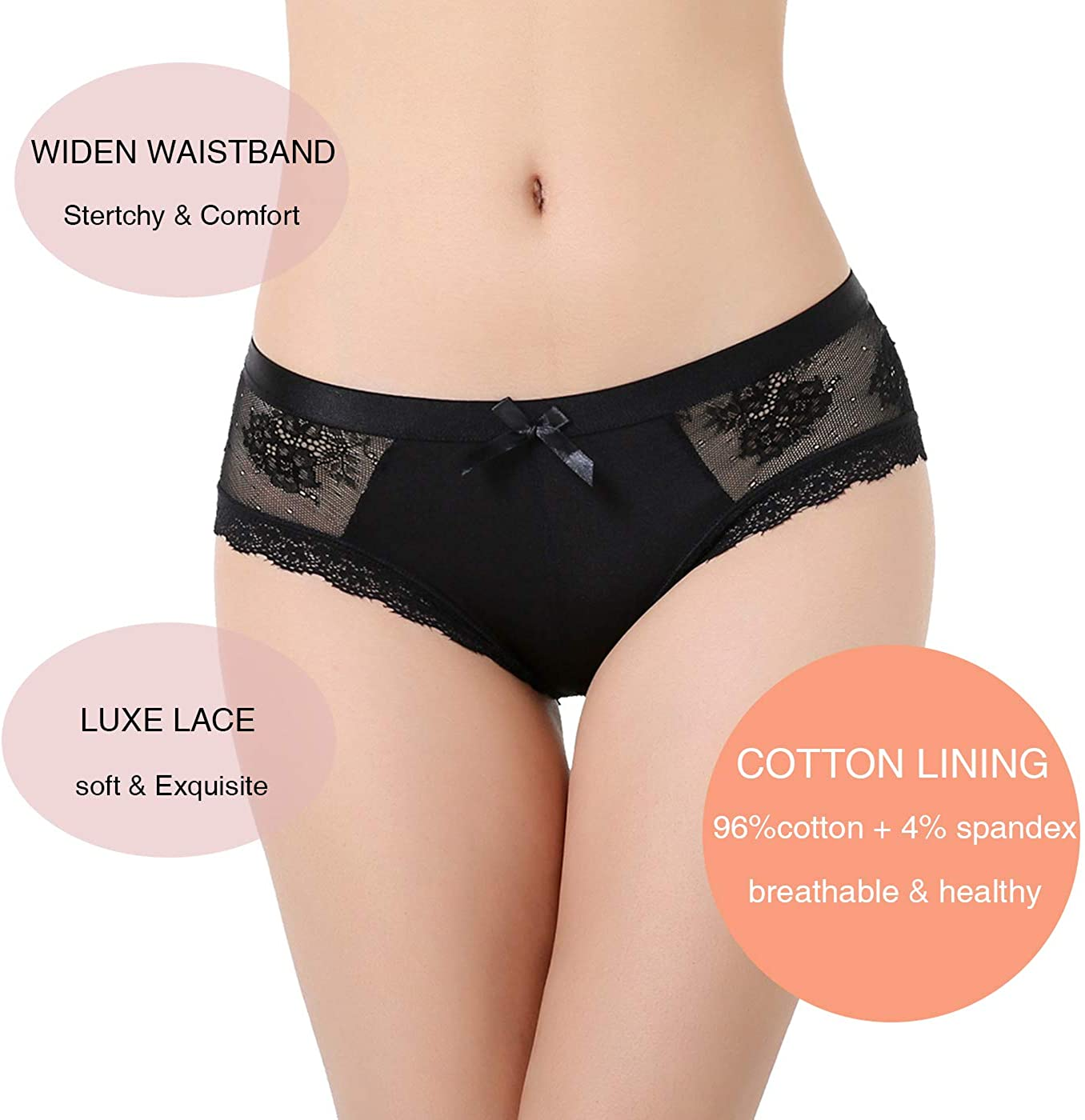 LEVAO Womens Bikini Panties Underwear Lace Hipster Seamless Sexy Hi Cuts Pack 6 Apparel & Accessories > Clothing > Underwear & Socks > Underwear LEVAO