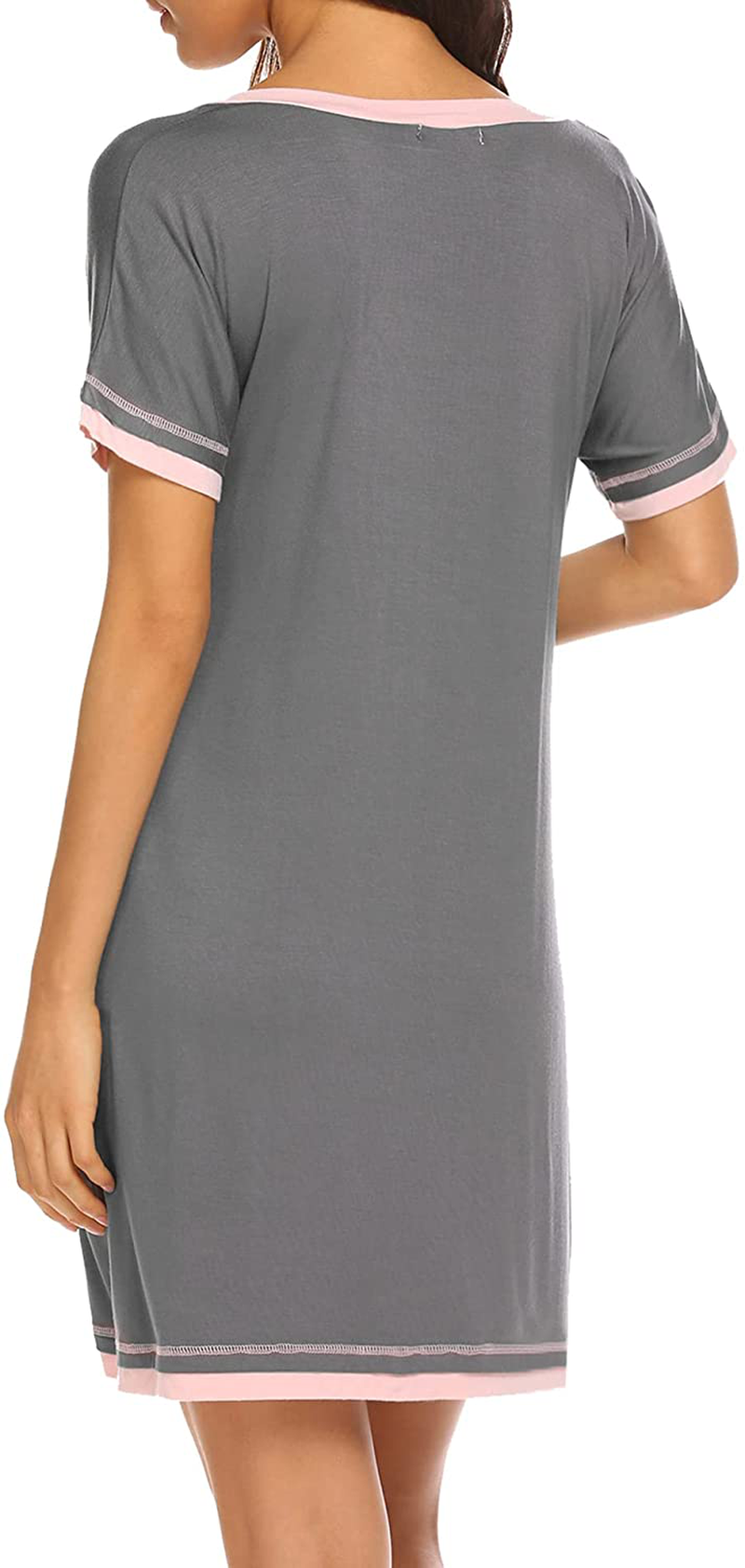 Czdolay Soft Sleepwear Womens Short Sleeve Nightgowns Knit Sleepshirts V Neck Night Shirts S-XXL Apparel & Accessories > Clothing > Sleepwear & Loungewear > Nightgowns Kylie Max