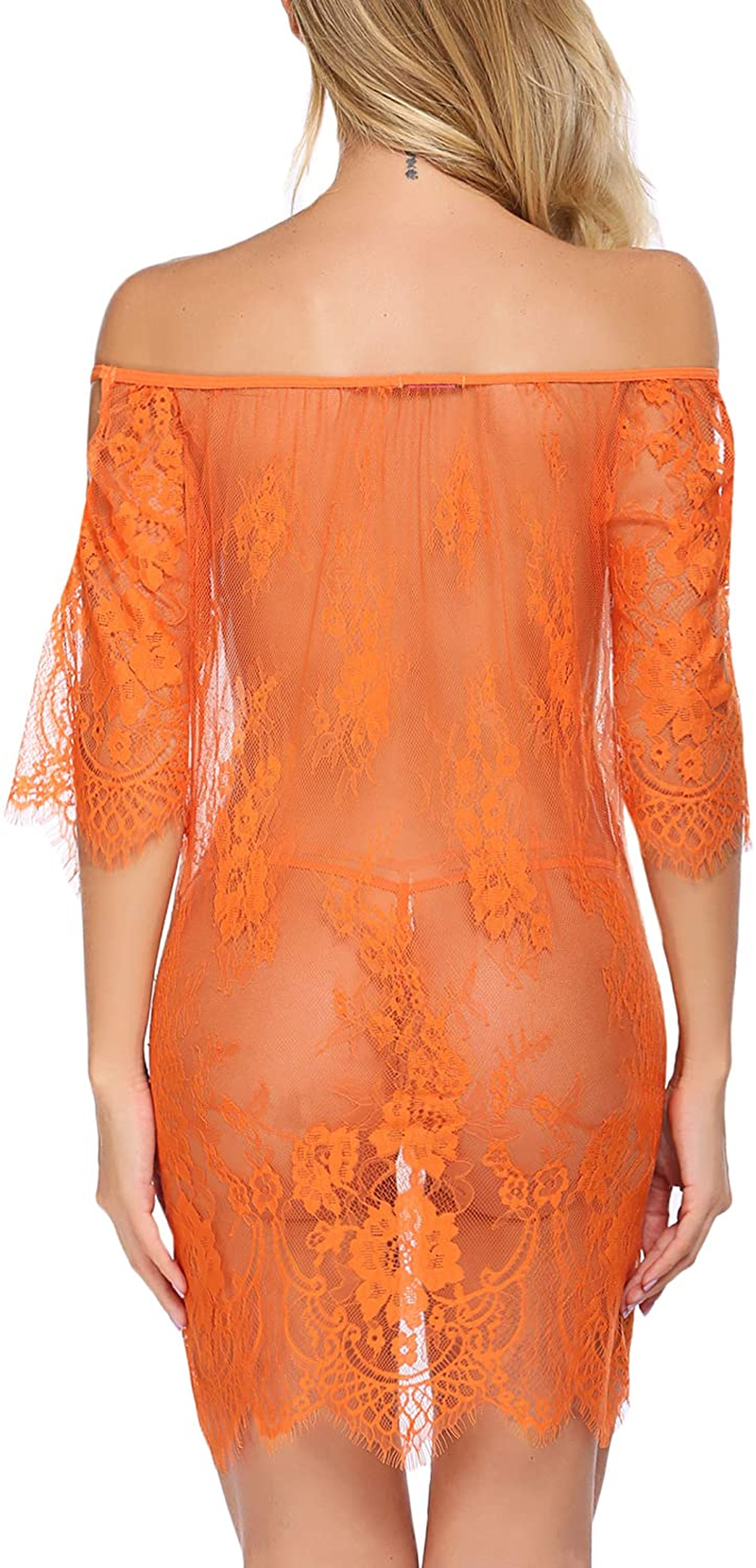 Avidlove Women Chemises Lace Smock Lingerie Mini Babydoll Lingerie Sleepwear S-4XL Apparel & Accessories > Clothing > Underwear & Socks > Lingerie Avidlove Orange 3X-Large