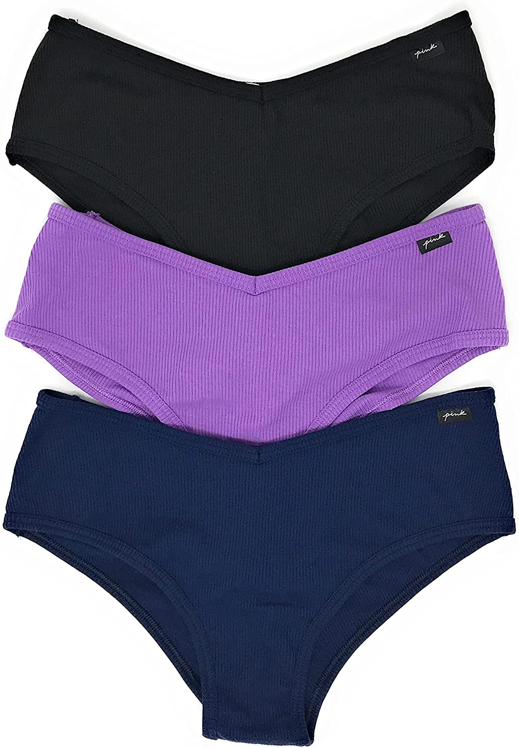 Victoria'S Secret Pink Cheekster Panty Set of 3  Victoria's Secret Ribbed Black / Amethyst / Navy Small