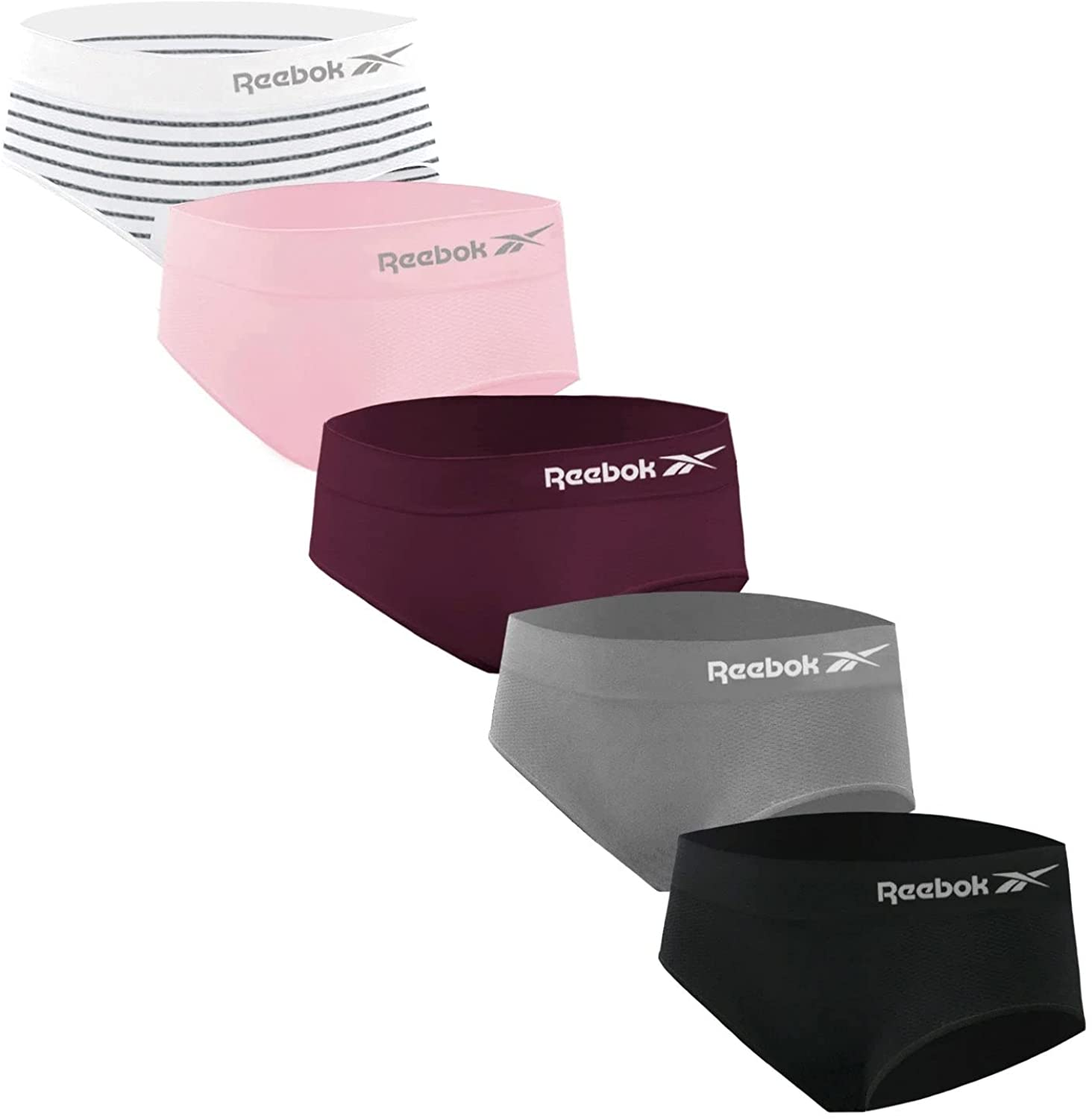 Reebok Women'S Underwear - Seamless Hipster Briefs (5 Pack) Apparel & Accessories > Clothing > Underwear & Socks > Underwear Reebok Grey/Pink/Black Small