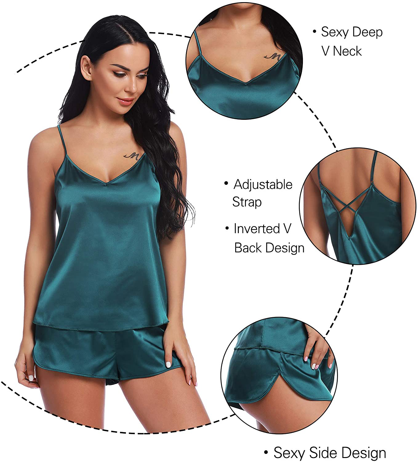 RSLOVE Women V Neck Sexy Lingerie Satin Sleepwear Pajamas Cami Shorts Set Nightwear Apparel & Accessories > Clothing > Underwear & Socks > Lingerie Kylie Max