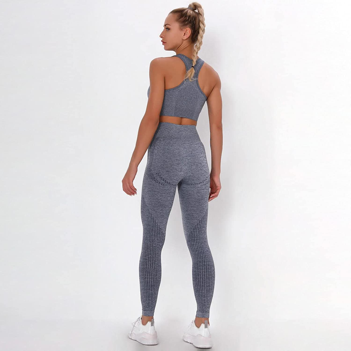 Burband Womens Ribbed Seamless Yoga Outfits 2 Piece Tracksuits Sports Bra Seamless Leggings Yoga Gym Workout Set Activewear Apparel & Accessories > Clothing > Underwear & Socks > Shapewear Burband