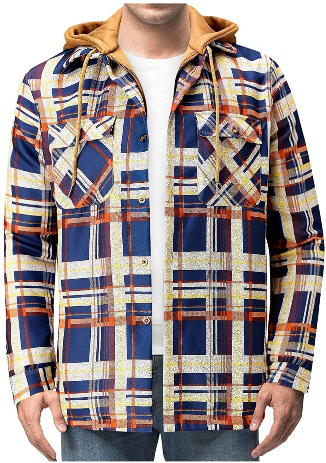 Merthy Mens Big and Tall Berber Lined Flannel Shirts Jacket Casual Long Sleeve Button down Hooded Plaid Parka Coat S-5XL Apparel & Accessories > Clothing > Underwear & Socks > Shapewear Merthy