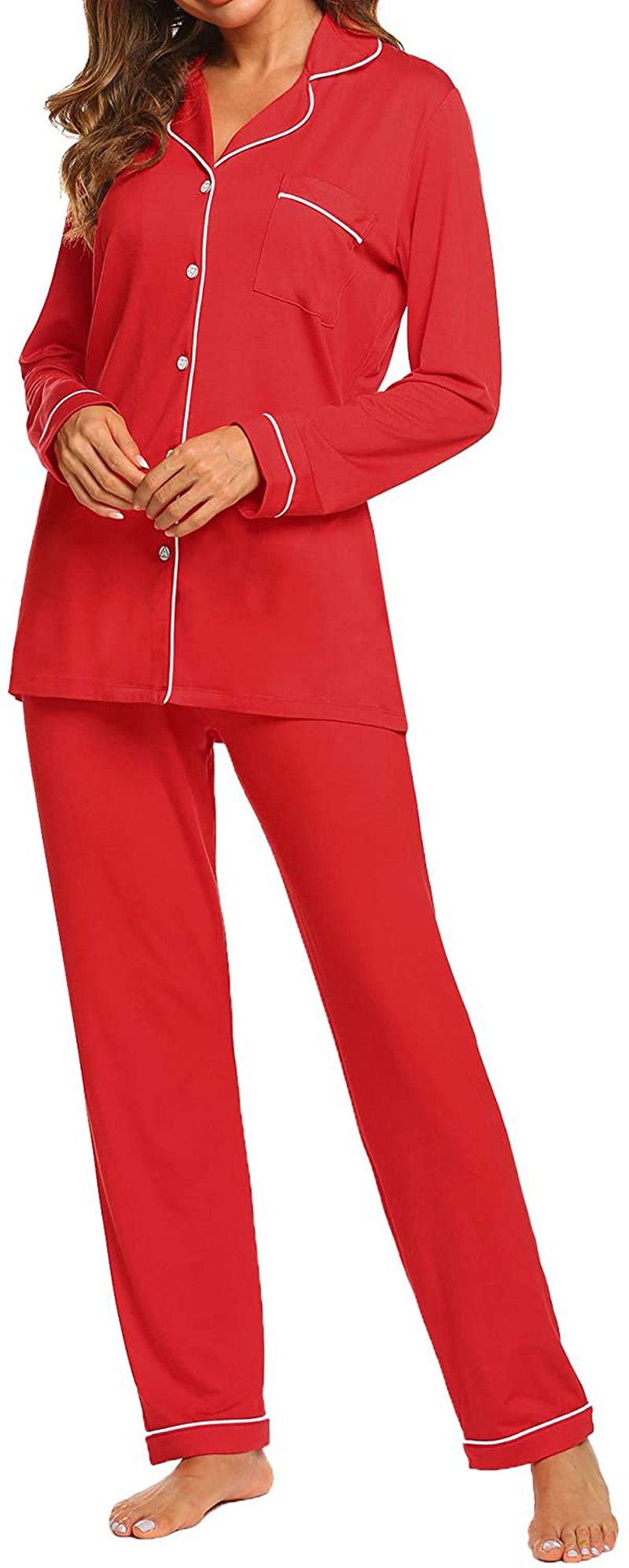 Ekouaer Pajamas Set Long Sleeve Sleepwear Womens Button down Nightwear Soft Pj Lounge Sets XS-XXL Apparel & Accessories > Clothing > Sleepwear & Loungewear > Pajamas Kylie Max