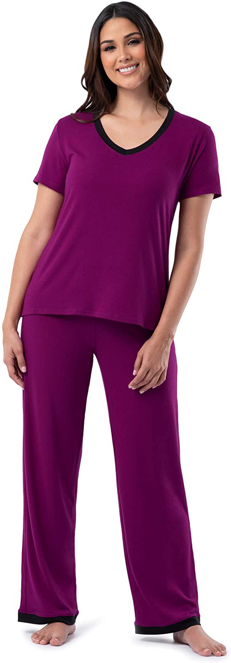 Fruit of the Loom Women's Short Sleeve Tee and Pant 2 Piece Sleep Set Apparel & Accessories > Clothing > Sleepwear & Loungewear > Pajamas Fruit of the Loom Berry X-Large