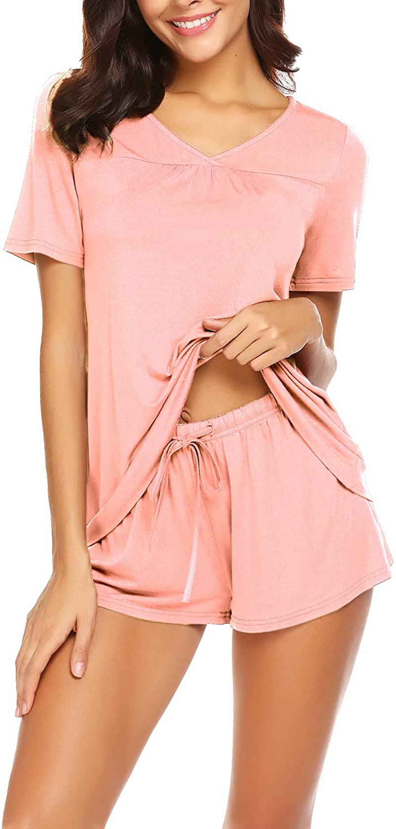 Avidlove Women's Shorts Pajama Set Short Sleeve Sleepwear Nightwear Pjs S-XXL Apparel & Accessories > Clothing > Sleepwear & Loungewear > Pajamas Avidlove Peach Pink XX-Large