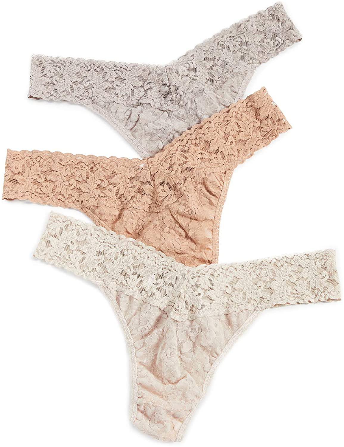 hanky panky, Signature Lace Original Rise Thong 3 Pack, One Size (4-14) Apparel & Accessories > Clothing > Underwear & Socks > Underwear hanky panky Neutral One Size