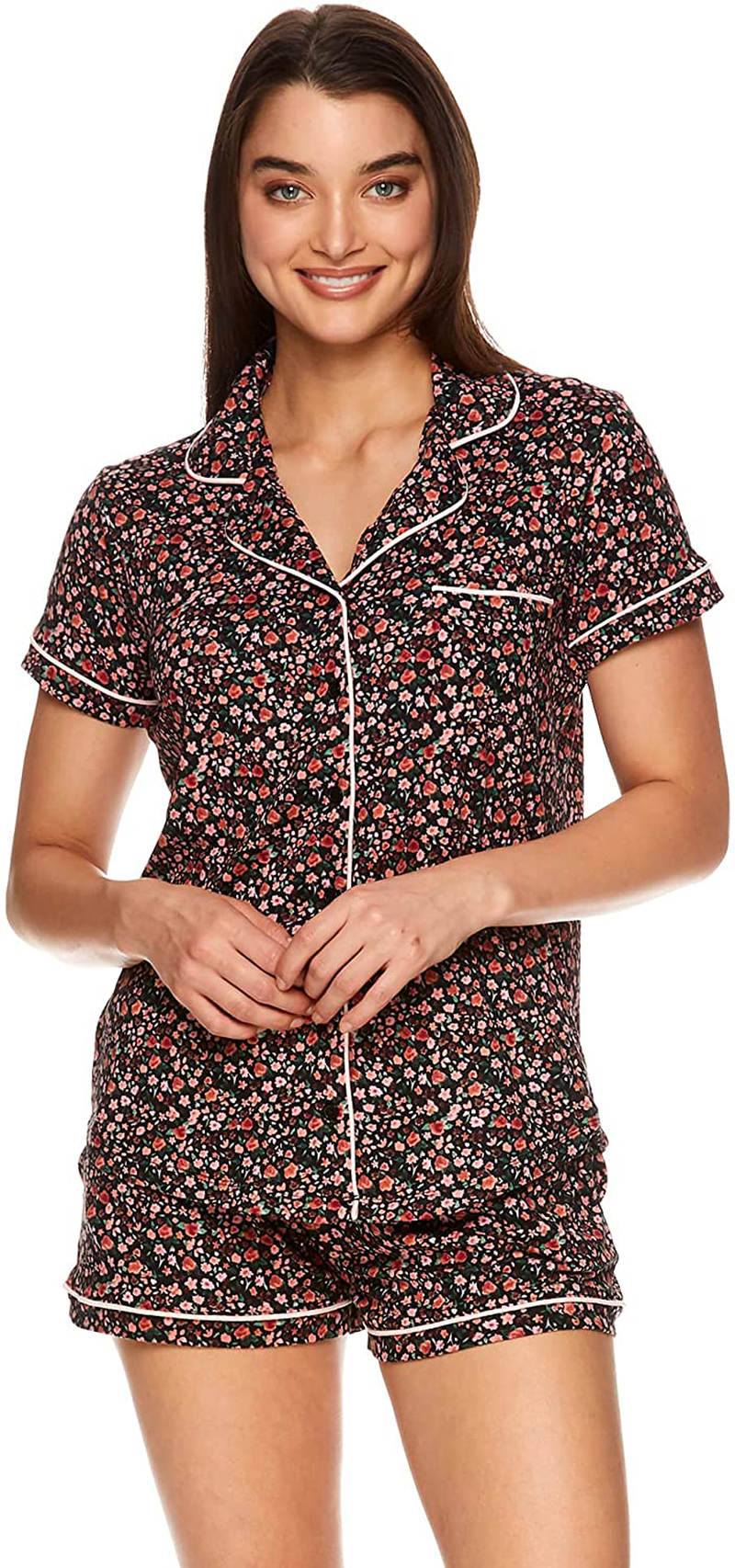 Nanette Lepore Womens Button Down Pajama Shirt and Elastic Waist Shorts Bridesmaid PJ Lounge Set Apparel & Accessories > Clothing > Sleepwear & Loungewear > Pajamas Nanette Lepore