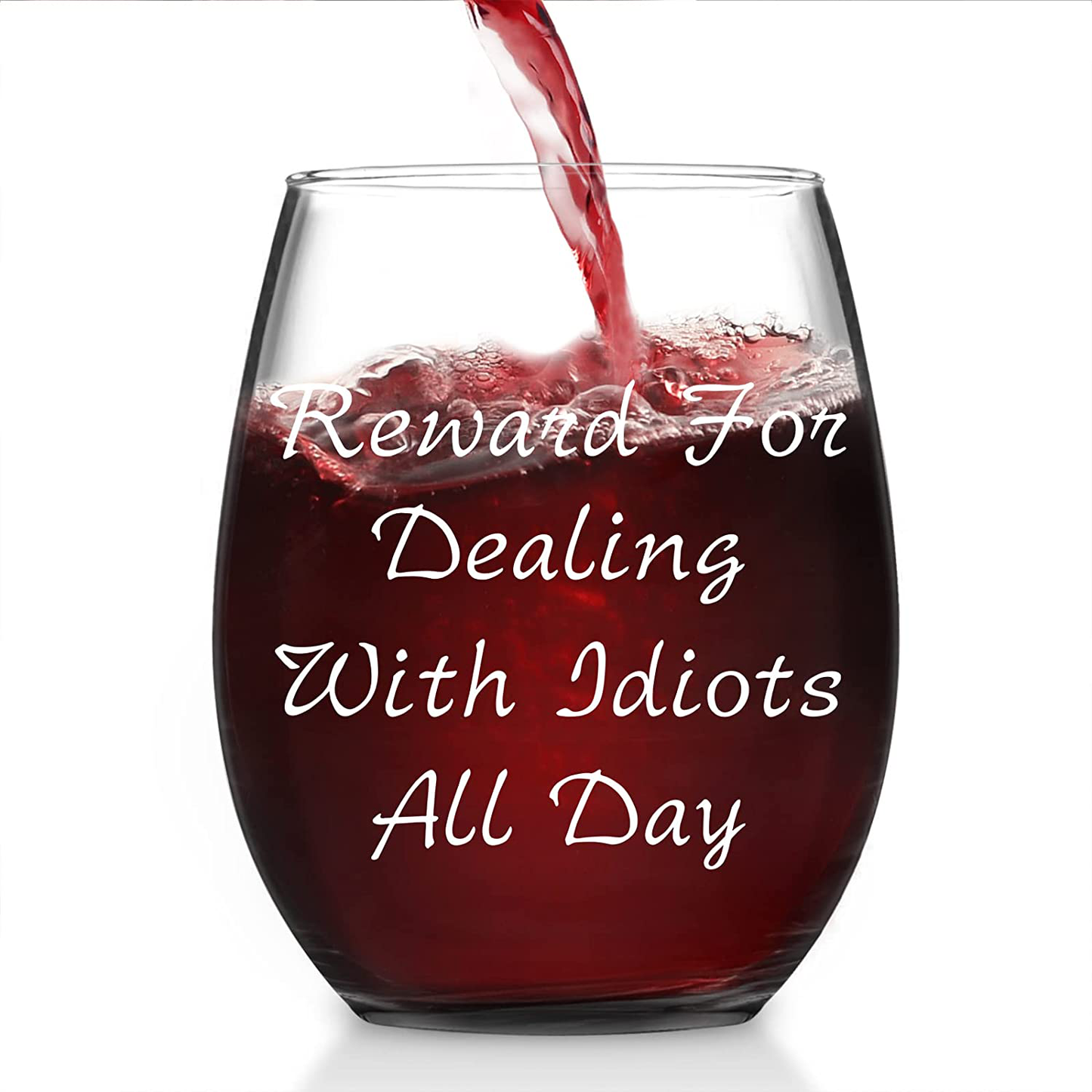 Futtumy Reward For Dealing With Idiots All Day Stemless Wine Glass 15oz, Funny Wine Glass for Men Women Friend Coworker, Novelty Christmas Gift Birthday Gift Gag Gift White Elephant Exchange Gift Arts & Entertainment > Party & Celebration > Gift Giving Futtumy