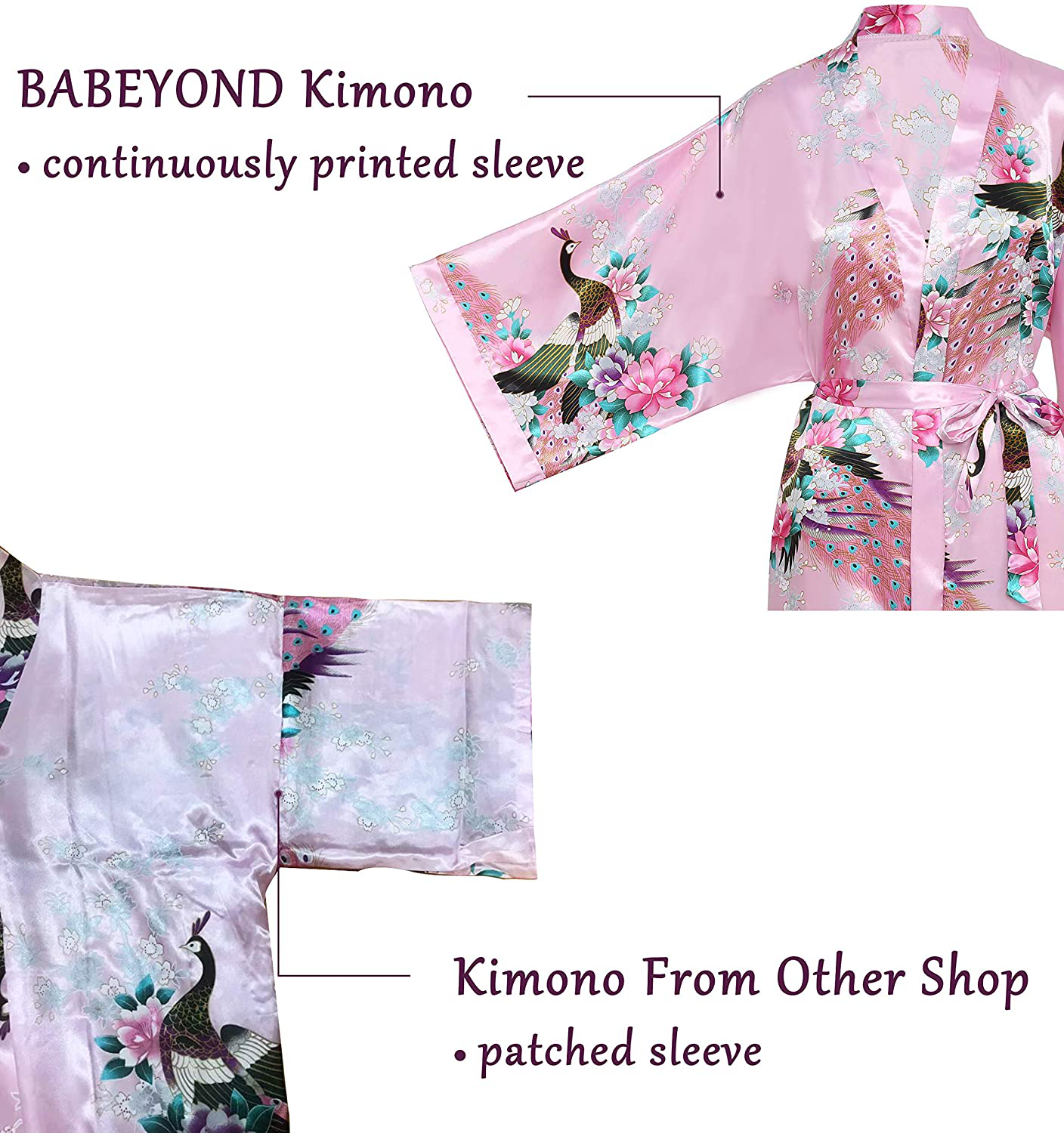 BABEYOND Women'S Kimono Robe Long Robes with Peacock and Blossoms Printed Kimono Nightgown Apparel & Accessories > Clothing > Sleepwear & Loungewear > Robes Kylie Max