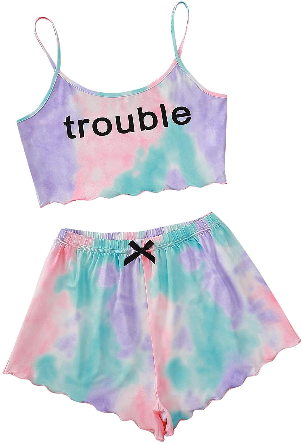 Shein Women'S Cute Cartoon Print Cami Top and Shorts Pajama Set Apparel & Accessories > Clothing > Sleepwear & Loungewear Kylie Max