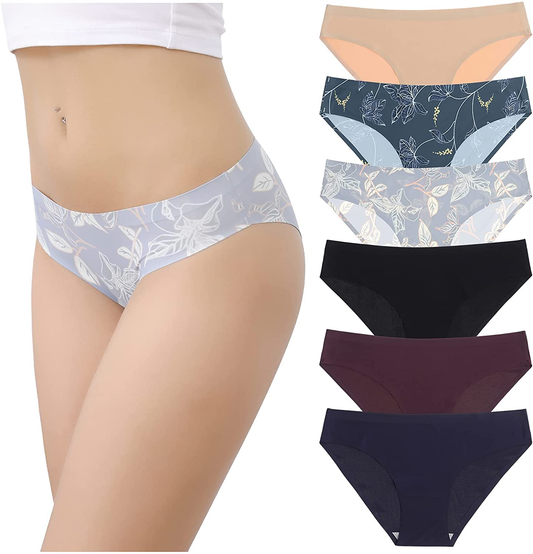 LEVAO Seamless Underwear for Women Soft Breathable Stretch Printed Briefs No Show Cheeky Bikini Panties Pack of 6 Apparel & Accessories > Clothing > Underwear & Socks > Underwear LEVAO Multicolor-c X-Large