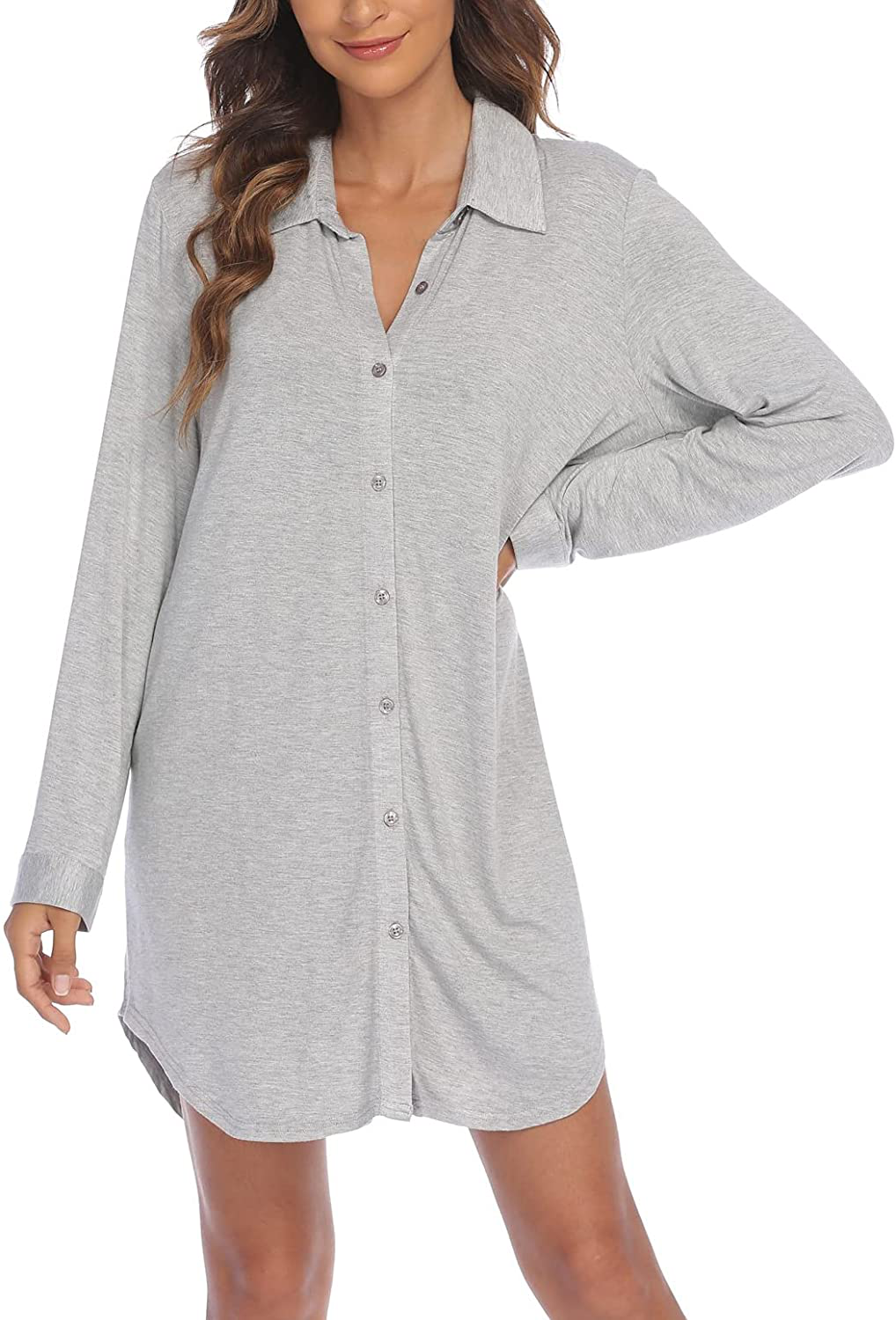 Ekouaer Button down 3/4 Sleeve & Long Sleeve Nightgown Boyfriend Sleepshirt Nightshirt Nightdress for Women Apparel & Accessories > Clothing > Sleepwear & Loungewear > Nightgowns Kylie Max