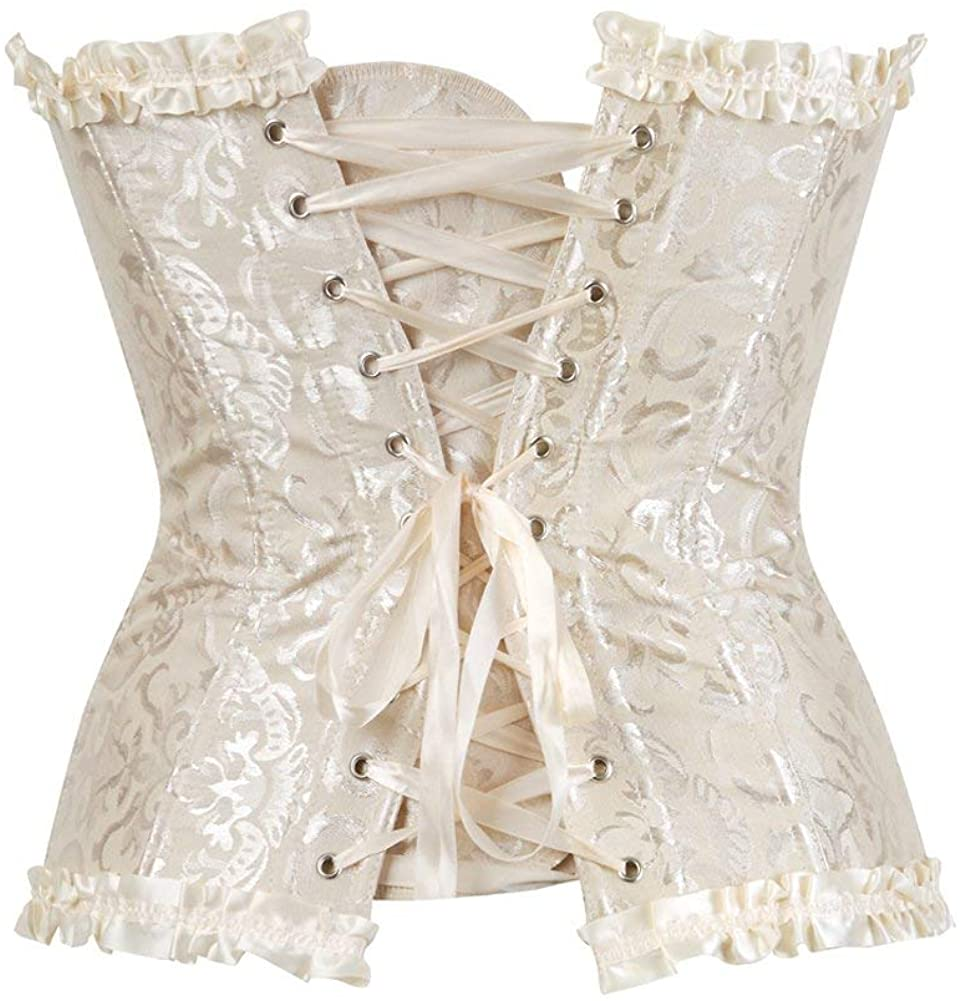 Women'S Lacing Corset Top Satin Floral Boned Overbust Body Shaper Bustier Apparel & Accessories > Clothing > Underwear & Socks > Lingerie SHYMMUO