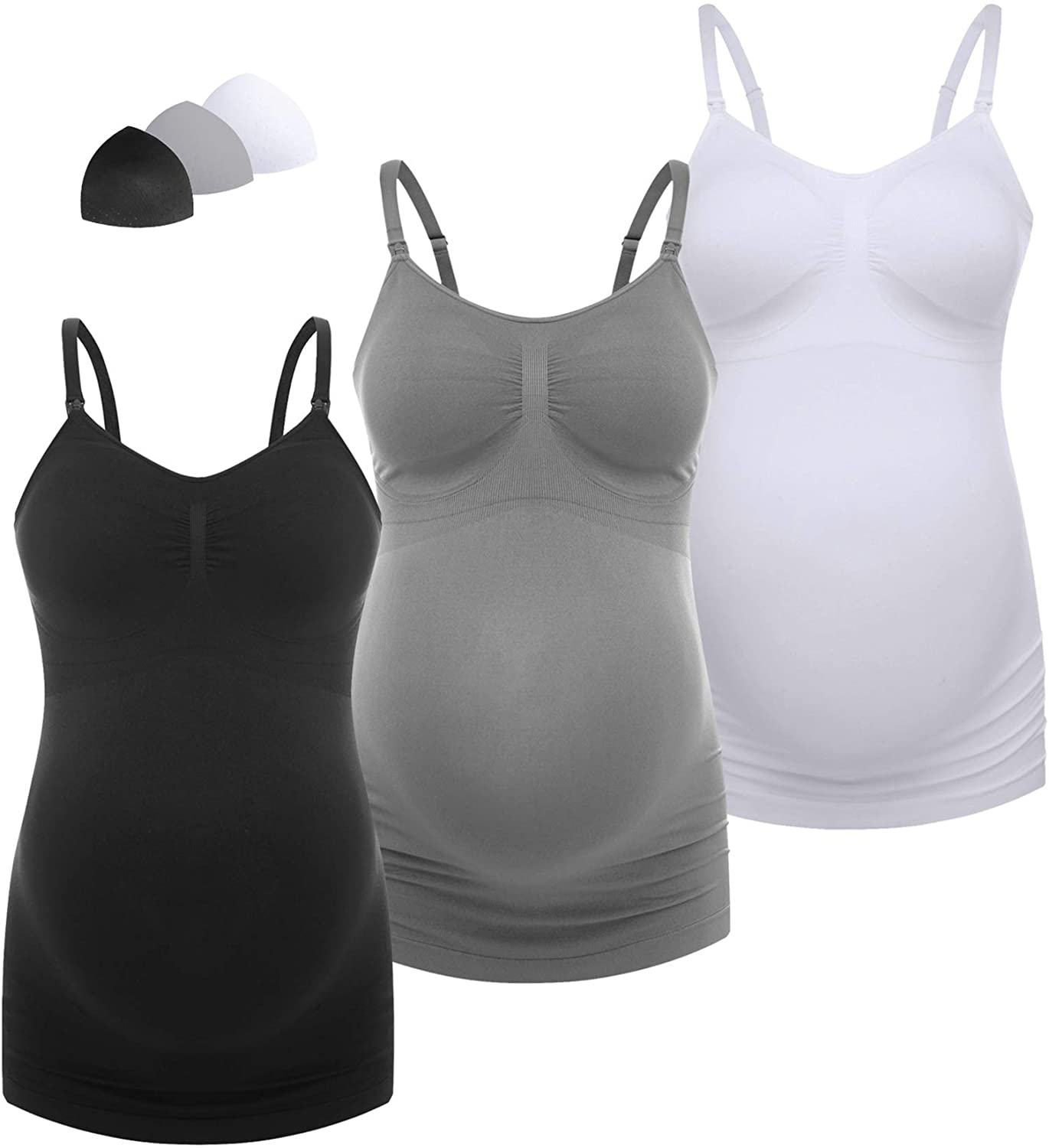 HOFISH Women'S Breast Feeding Tops,Maternity Nursing Cami with Build in Shelf Bra 3Pack Apparel & Accessories > Clothing > Activewear Kylie Max