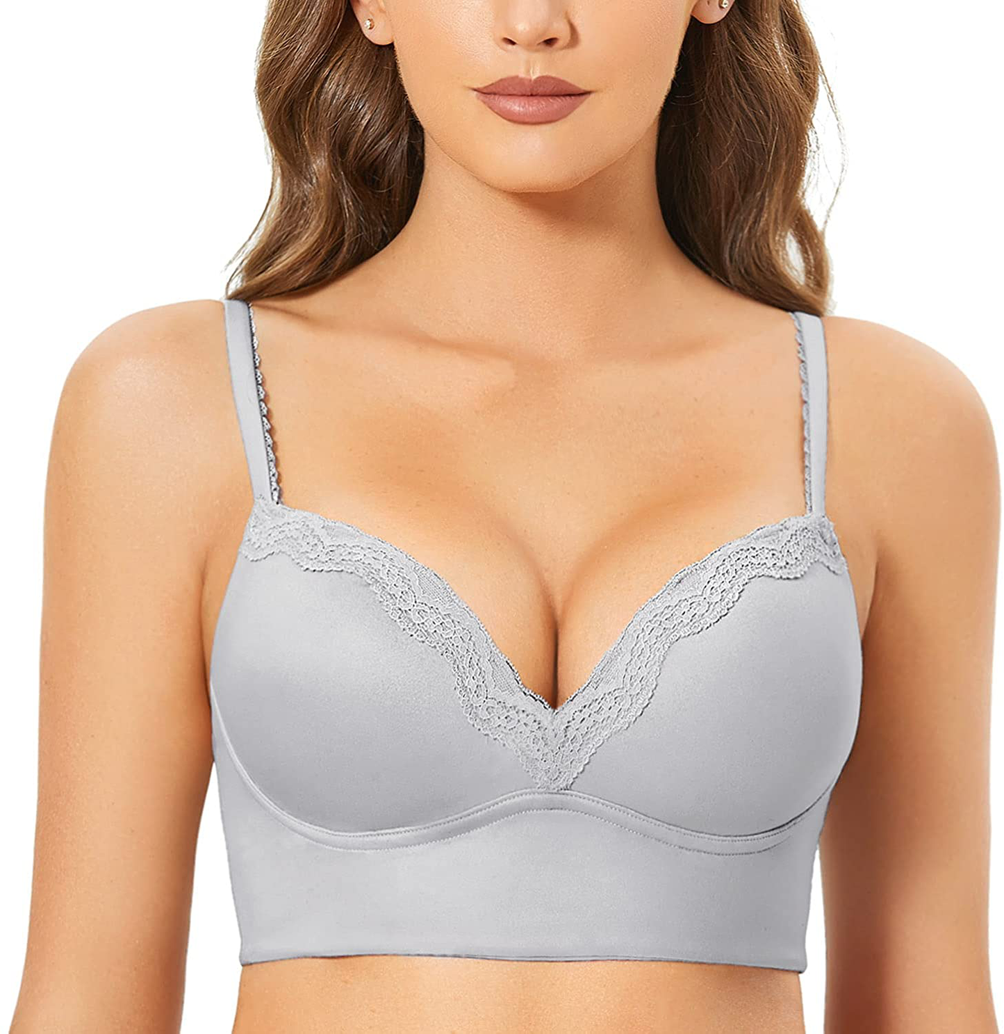 DOBREVA Women's Push Up Bra Wireless Padded Bralette Lace Longline Support Bras Apparel & Accessories > Clothing > Underwear & Socks > Bras DOBREVA Opal Gray 38C