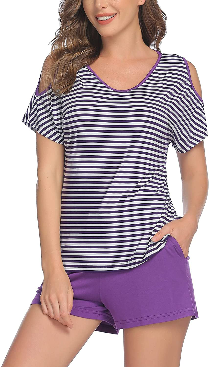 Ekouaer Womens Pajama Set Sleeveless Tank Top and Shorts Pj Set Lace Hem Sleepwear S-XXL Apparel & Accessories > Clothing > Sleepwear & Loungewear > Pajamas Ekouaer 02 Purple Medium