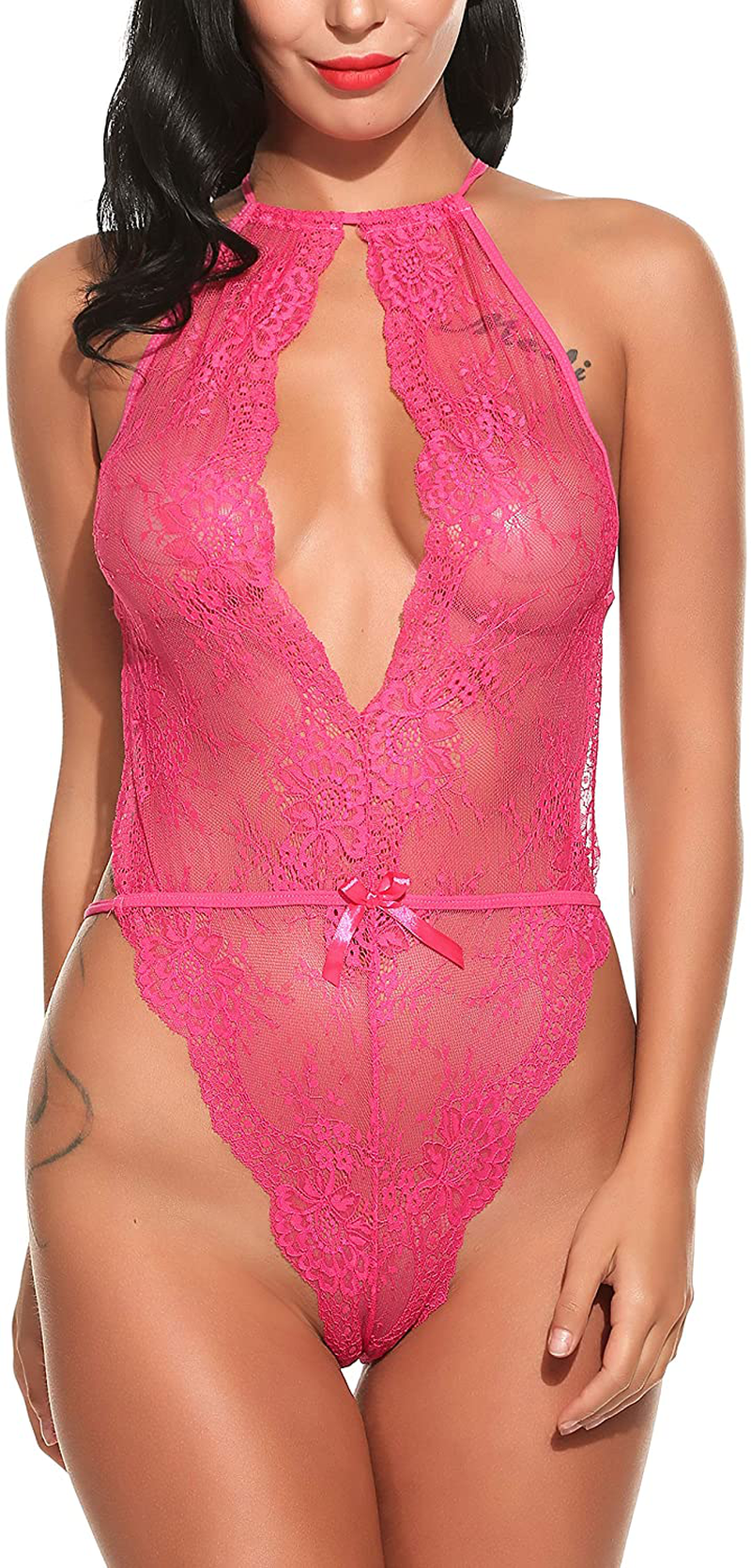 Avidlove Lingerie for Women Teddy One Piece Lace Babydoll Bodysuit Apparel & Accessories > Clothing > Underwear & Socks > Lingerie Avidlove Rose Red XX-Large