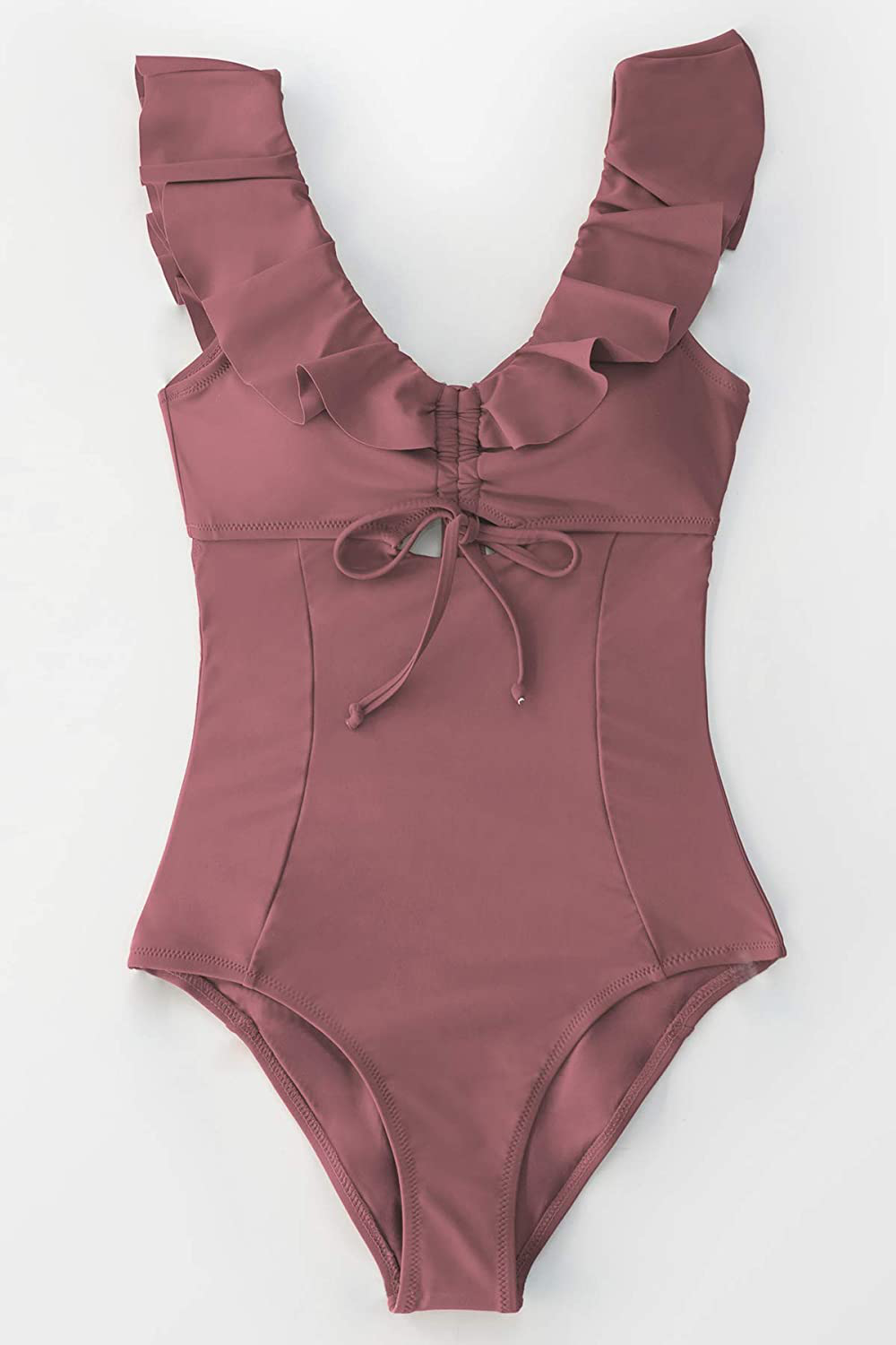 CUPSHE Women'S Ruby Red Ruffled Back Tie One Piece Swimsuit Apparel & Accessories > Clothing > Swimwear Kylie Max