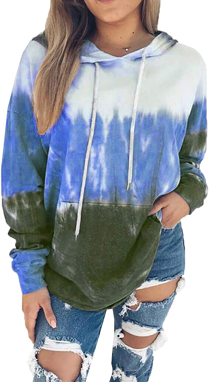 Eytino Women Hoodies Tops Tie Dye Printed Long Sleeve Drawstring Pullover Sweatshirts with Pocket(S-Xxl) Apparel & Accessories > Clothing > Activewear Kylie Max