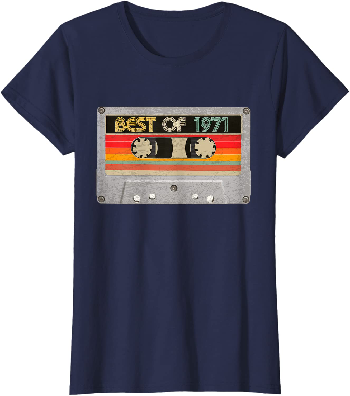 Best Of 1971 50th Birthday Gifts Cassette Tape Vintage T-Shirt Arts & Entertainment > Party & Celebration > Gift Giving BORN Navy Women Small