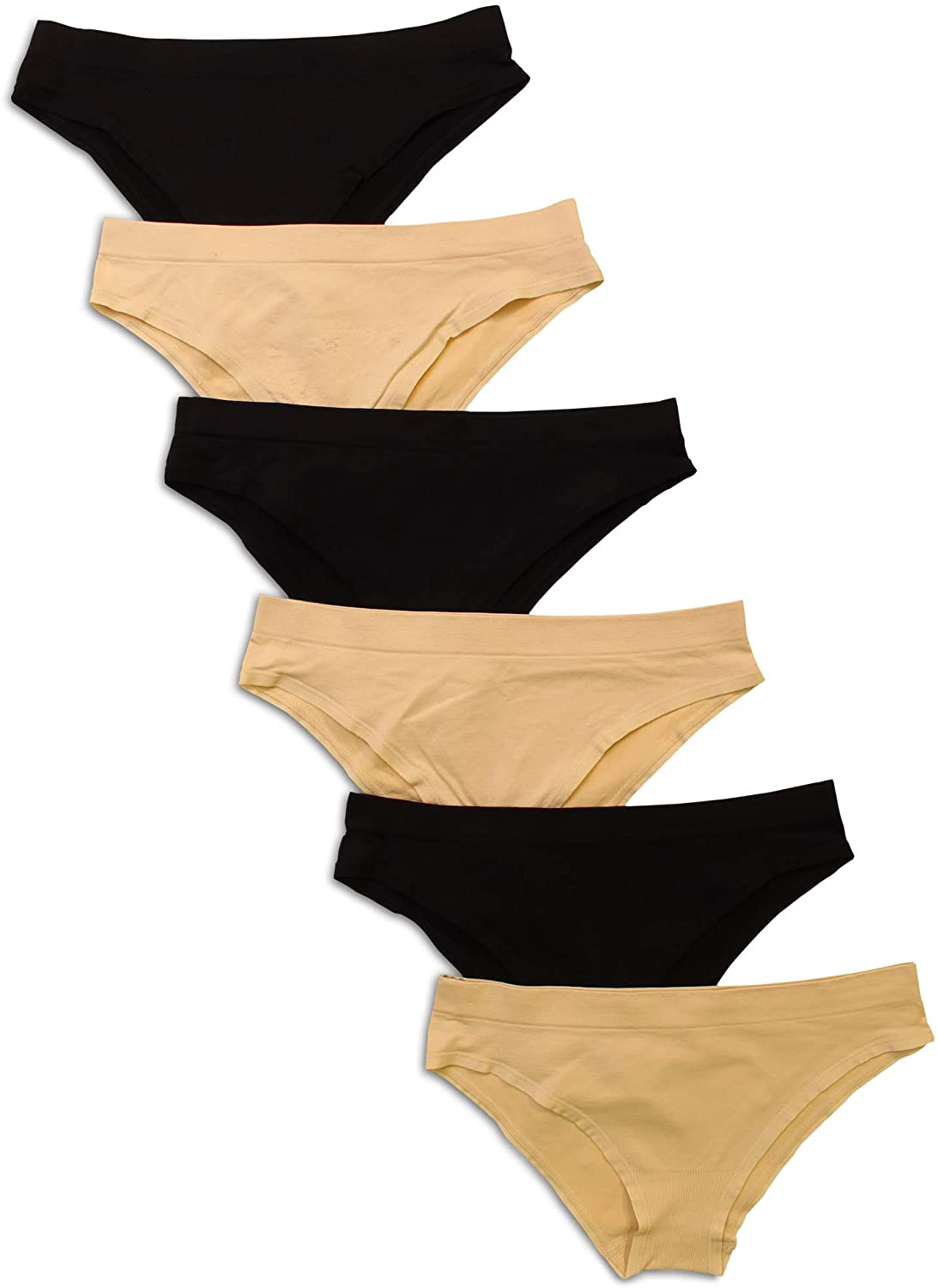 Kalon 6-Pack Women'S Cheekini Bikini Soft Stretch Panties Apparel & Accessories > Clothing > Underwear & Socks > Underwear Kalon Black/Beige X-Large