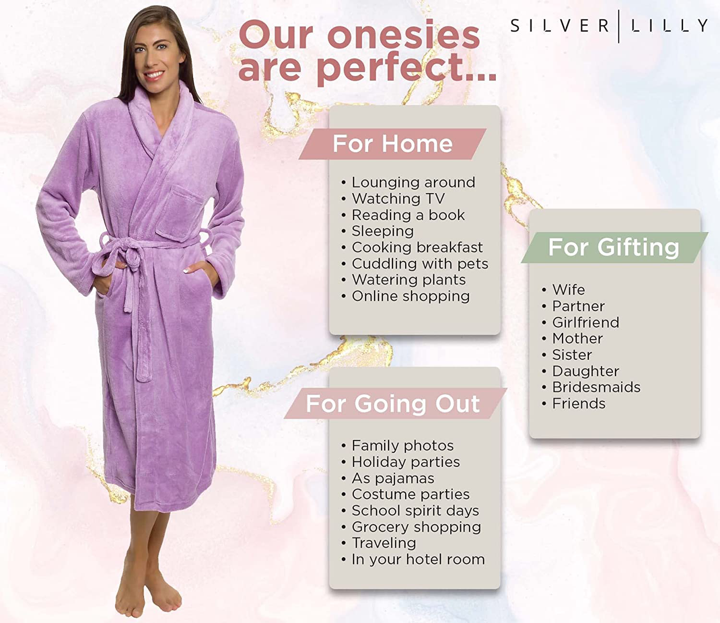 Silver Lilly Womens Robe - Plush Fleece Bathrobe Mid Length Robe Shawl Collar Apparel & Accessories > Clothing > Sleepwear & Loungewear > Robes Kylie Max