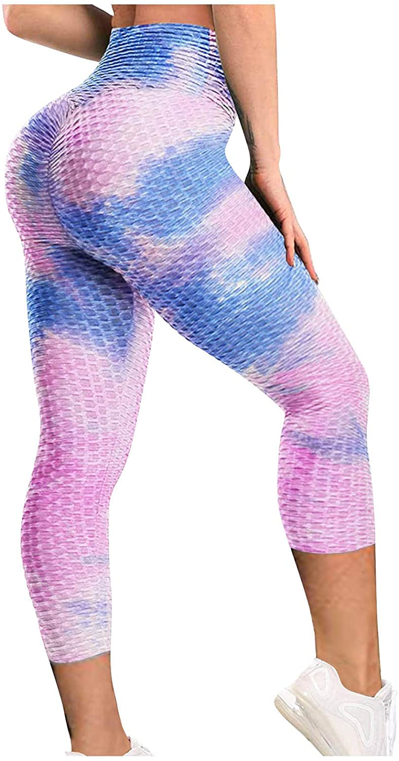 Burband Gradient Seamless Leggings for Women High Waist Tummy Control Yoga Pants Tye Die Ruched Booty Compression Tights Apparel & Accessories > Clothing > Underwear & Socks > Shapewear Burband