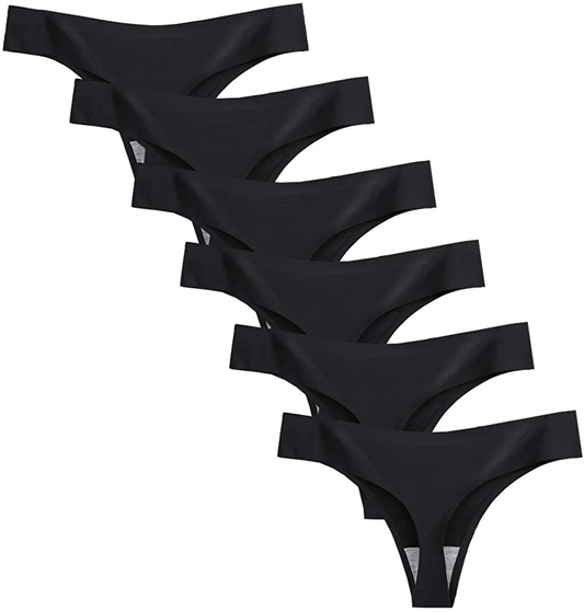 Closecret Lingerie Women 6 Pack Seamless Thongs Underwear Ice Silk Comfy G-string Panties Apparel & Accessories > Clothing > Underwear & Socks > Underwear Closecret 6 Black Small