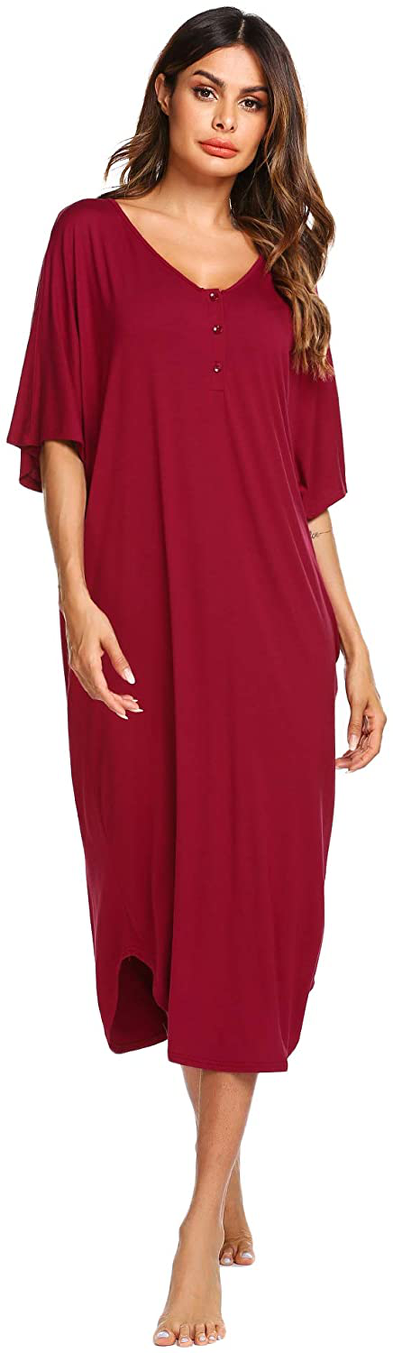 Ekouaer Nightgowns for Women Button-Down Sleepwear Short Sleeve Nightshirt plus Size Night Wear S-XXL Apparel & Accessories > Clothing > Sleepwear & Loungewear > Nightgowns Kylie Max