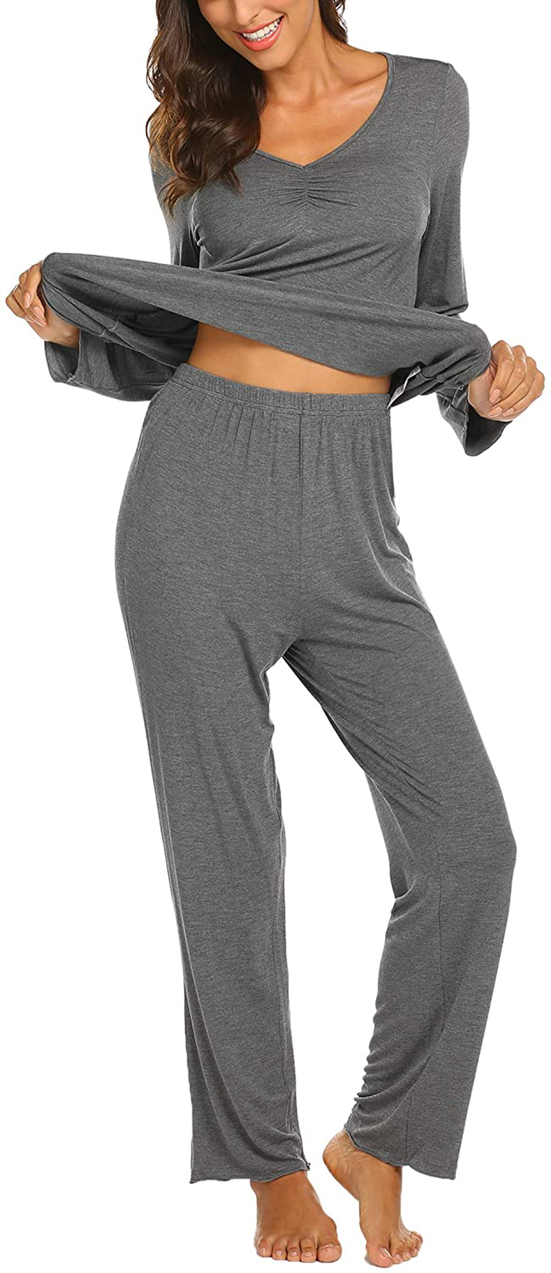Ekouaer Women'S Pajama Set Long Sleeve Sleepwear Soft Loungewear Sets Pajamas Top and Pants Pjs S-XXL Apparel & Accessories > Clothing > Sleepwear & Loungewear Kylie Max