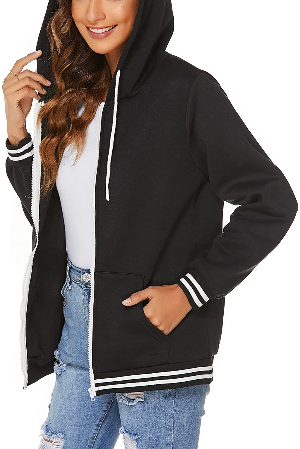 FINWANLO Hoodies for Women Casual Long Sleeve Tops Fleece Pullover Hooded Sweatshirts Jacket with Pockets Apparel & Accessories > Clothing > Activewear Kylie Max