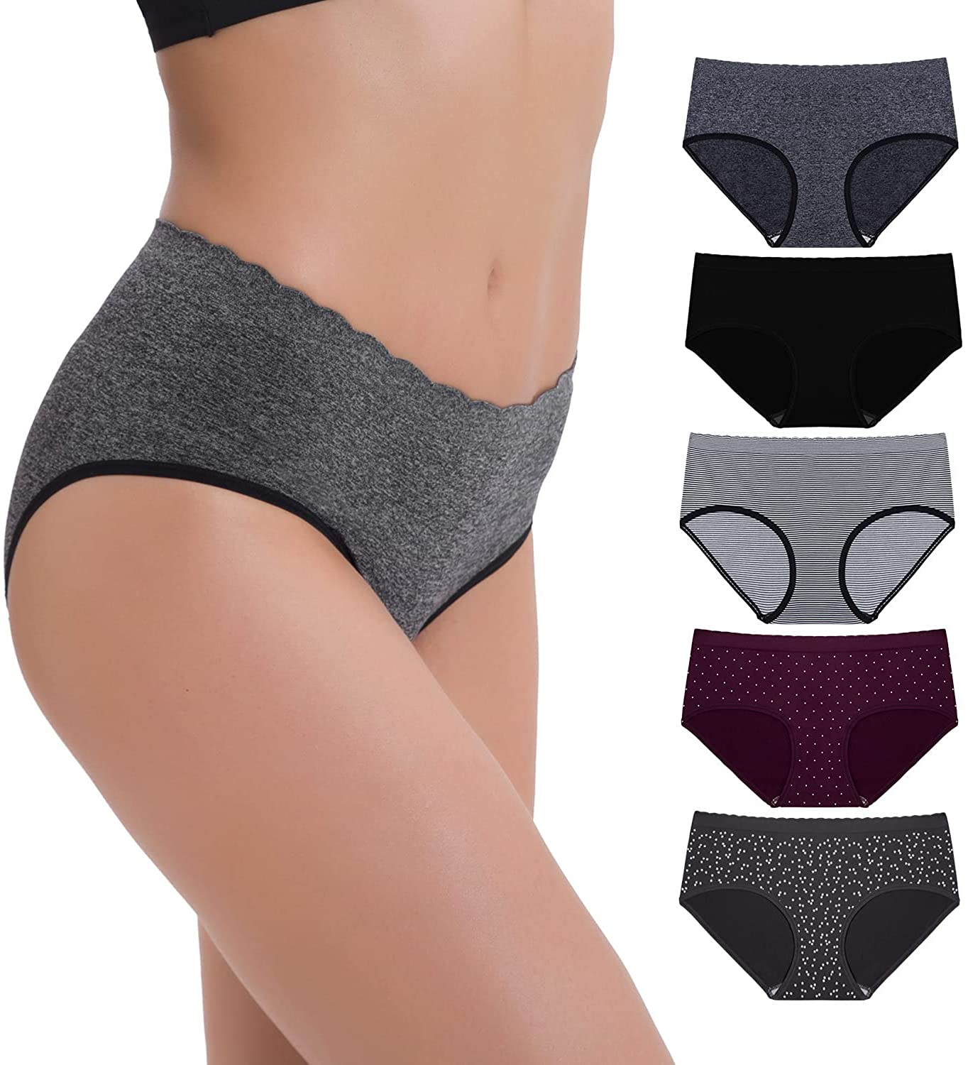 R RUXIA Women'S Hipster Panties Seamless Low-Rise Cheekini Panty Soft Stretch Bikini Underwear (Multi Colors,Pack of 5) … R RUXIA Hp-01 Large