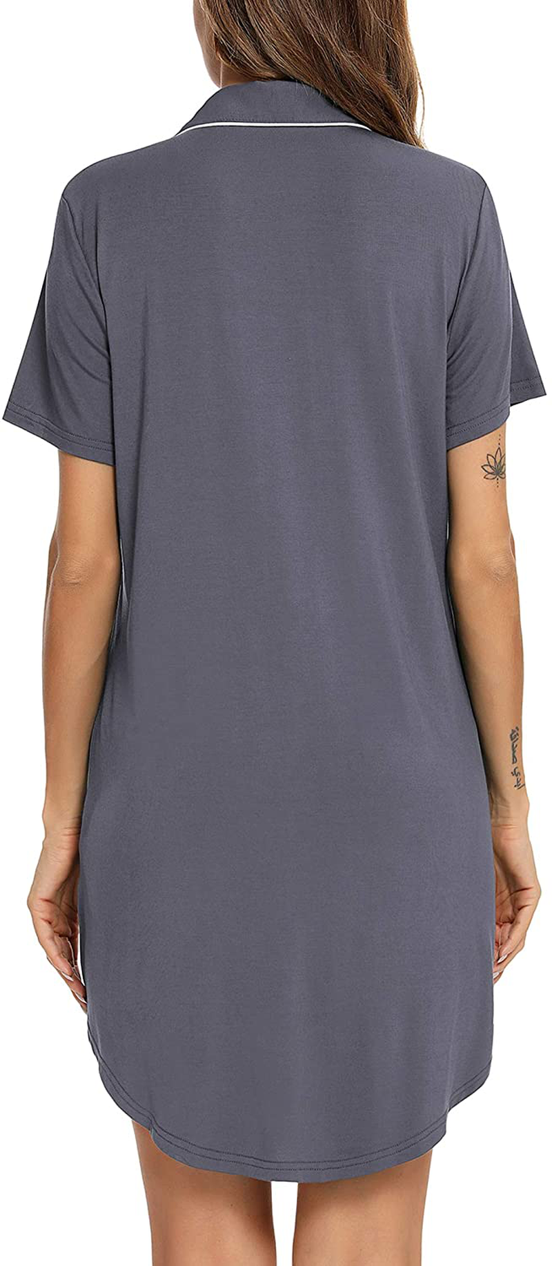Samring Nightgown for Women Sleep Shirt Short Long Sleeve Sleepwear Boyfriend Nightshirt Button down Pajama Dress S-XXL Apparel & Accessories > Clothing > Sleepwear & Loungewear > Nightgowns Kylie Max