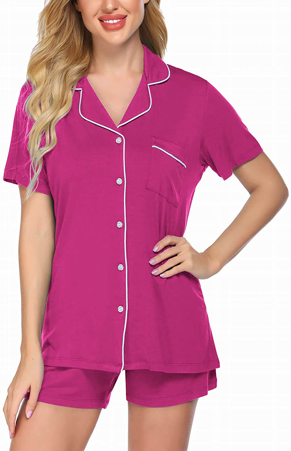 Ekouaer Pajamas Set Short Sleeve Sleepwear Womens Button Down Nightwear Soft Pj Lounge Sets XS-XXL Apparel & Accessories > Clothing > Sleepwear & Loungewear > Pajamas Ekouaer Rose Small