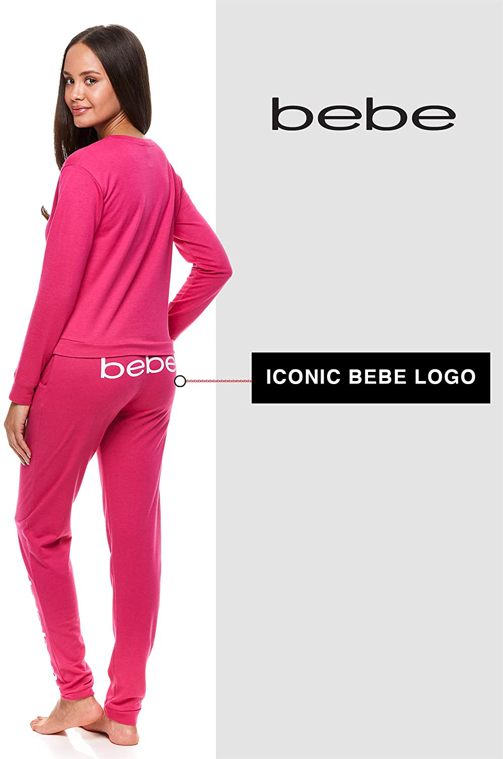 bebe Womens Cuffed Long Sleeve Shirt and Skinny Lounge Pajama Pants Sleep Set Apparel & Accessories > Clothing > Sleepwear & Loungewear > Pajamas bebe