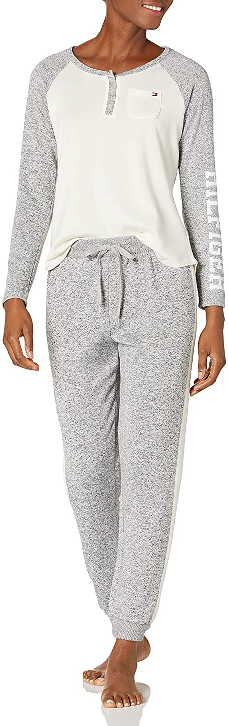 Tommy Hilfiger Women's Sleepwear Long Sleeve Henley & Jogger Pajama Set Apparel & Accessories > Clothing > Sleepwear & Loungewear > Pajamas Tommy Hilfiger Heather Grey Small
