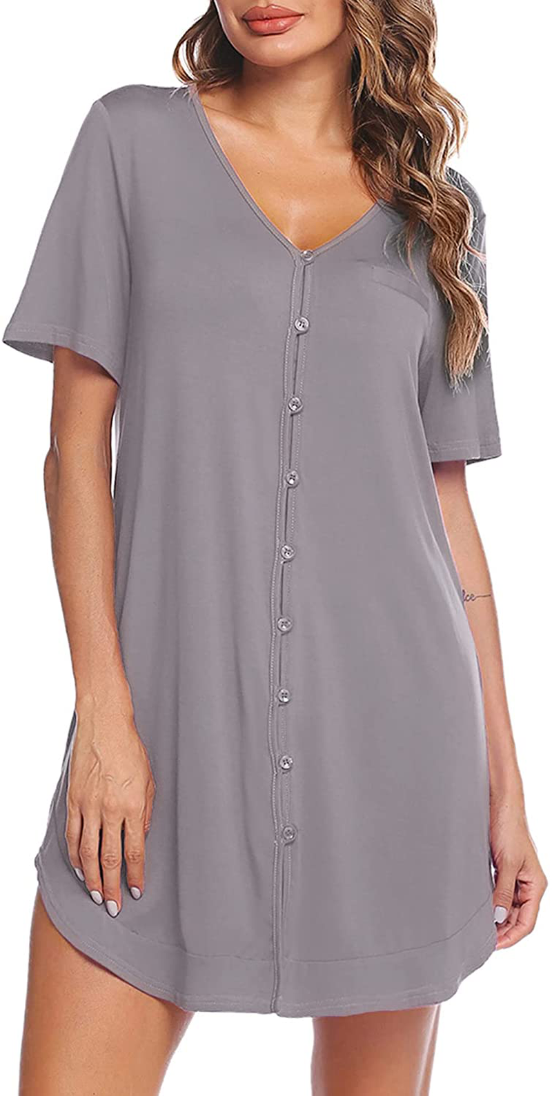 Avidlove Women'S Nightshirt Short Sleeve Button down Nightgown V-Neck Boyfriend Sleepshirt Pajama Dress Apparel & Accessories > Clothing > Sleepwear & Loungewear > Nightgowns Kylie Max