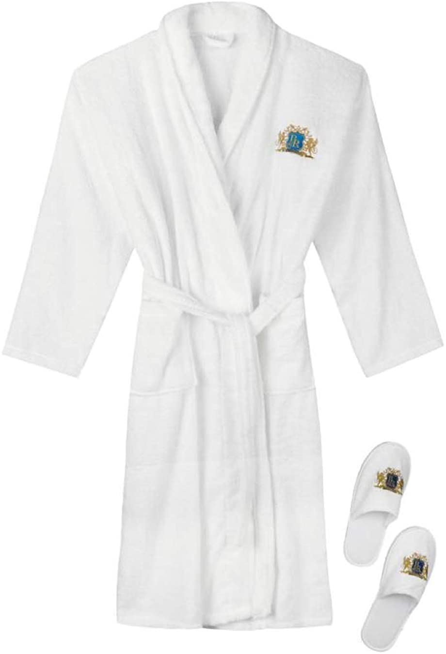 Baroque Royal Men'S 100% Egyptian Terry Shawl Collar Cotton Self Tie Waist Bathrobes with Soft & Warm Slippers Apparel & Accessories > Clothing > Sleepwear & Loungewear > Robes Kylie Max
