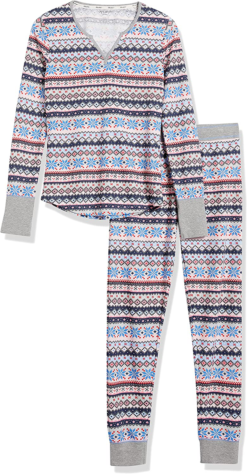 Mae Women's Vintage Thermal Henley Long Sleeve Top with Jogger Pajama Set Apparel & Accessories > Clothing > Sleepwear & Loungewear > Pajamas Mae