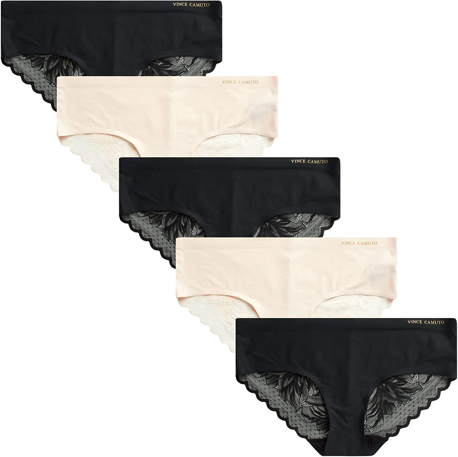 Vince Camuto Women'S No Show Microfiber Hipster Panty Underwear Multi-Pack Apparel & Accessories > Clothing > Underwear & Socks > Underwear Vince Camuto Black/Morganite Medium