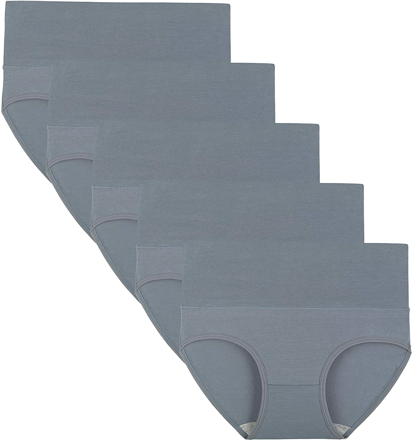 INNERSY Womens High Waisted Underwear Cotton Panties Regular & plus Size 5-Pack Apparel & Accessories > Clothing > Underwear & Socks > Underwear INNERSY 5 Silver Large